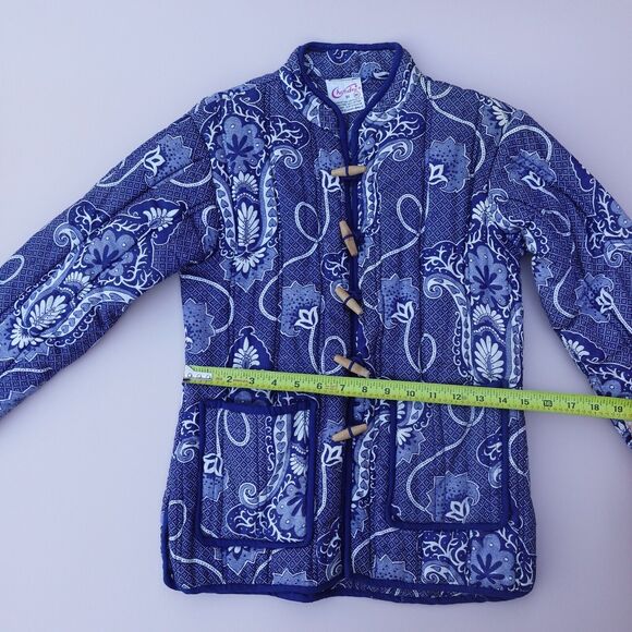 Vtg Chandni Boho Floral Quilted Jacket Women’s M Blue White Frog Button Indie - Picture 9 of 11